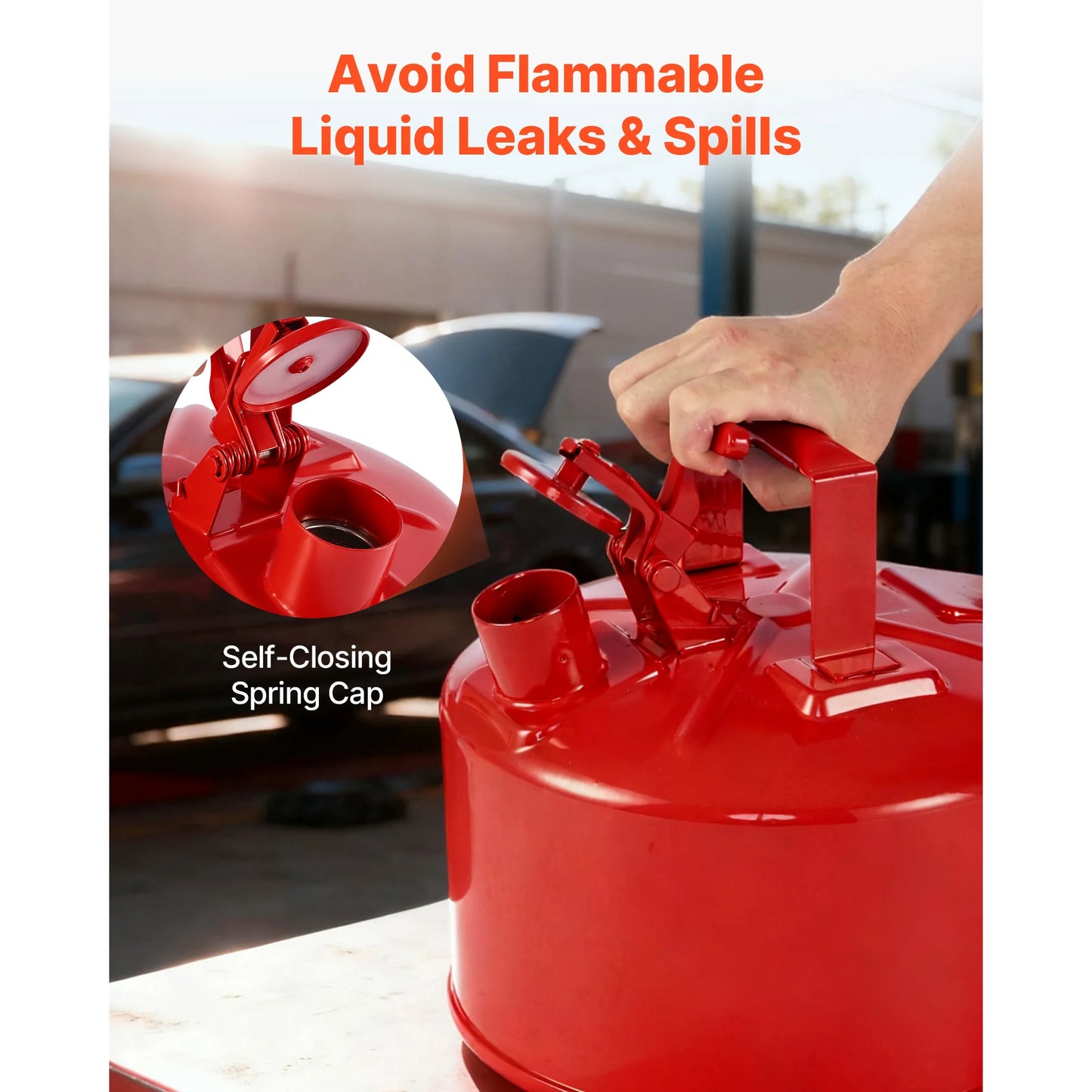 SucceBuy Safety Gas Can 2.5/5 Gallon Type I Safety Can with Stainless Steel Self-Closing Lid and PE Funnel with Ergonomic Handle