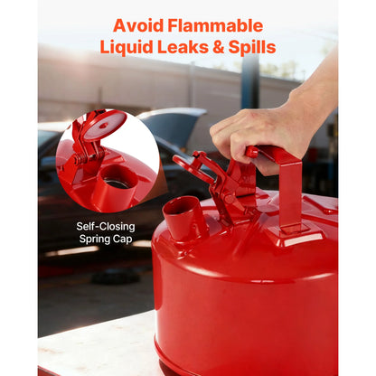 SucceBuy Safety Gas Can 2.5/5 Gallon Type I Safety Can with Stainless Steel Self-Closing Lid and PE Funnel with Ergonomic Handle