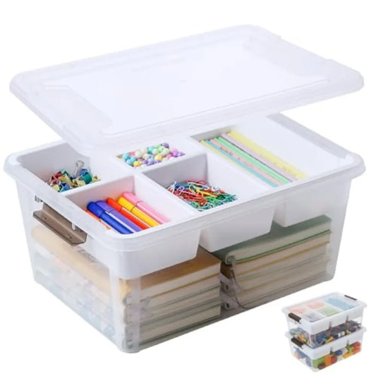 17 QT Plastic Storage Box with Removable Tray Craft Organizers and Storage Clear Container for Organizing Bead Tool Sewing Play
