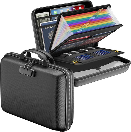 Fireproof Document Organizer with Lock, Hard-Shell Case for Important Files, Laptop Storage, Portable Home Office Travel Safe