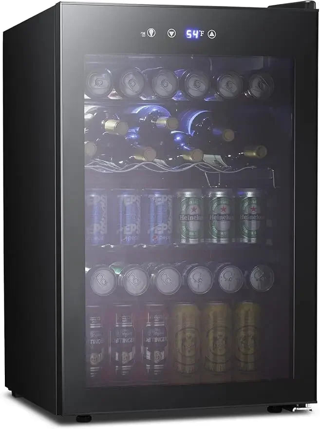 4.5 Cu.ft Beverage Refrigerator and Cooler, 145 Can Mini Fridge Glass Door,Digital Temperature Display for Soda, Beer or Wine,