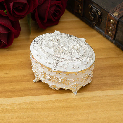 European Vintage Jewelry Box Small Gold-plated Metal CreativeHand-painted High-end Rose Jewelry Storage Box Cotton Swab