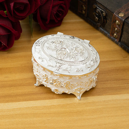 European Vintage Jewelry Box Small Gold-plated Metal CreativeHand-painted High-end Rose Jewelry Storage Box Cotton Swab