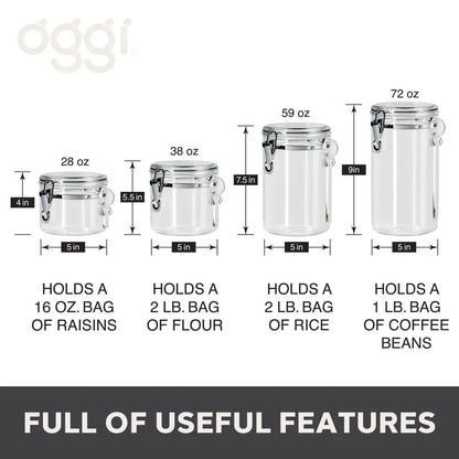 4pc Clear Canister Set with Clamp Lids and Spoons Airtight Food Storage Containers, Ideal for Kitchen and Pantry Storage