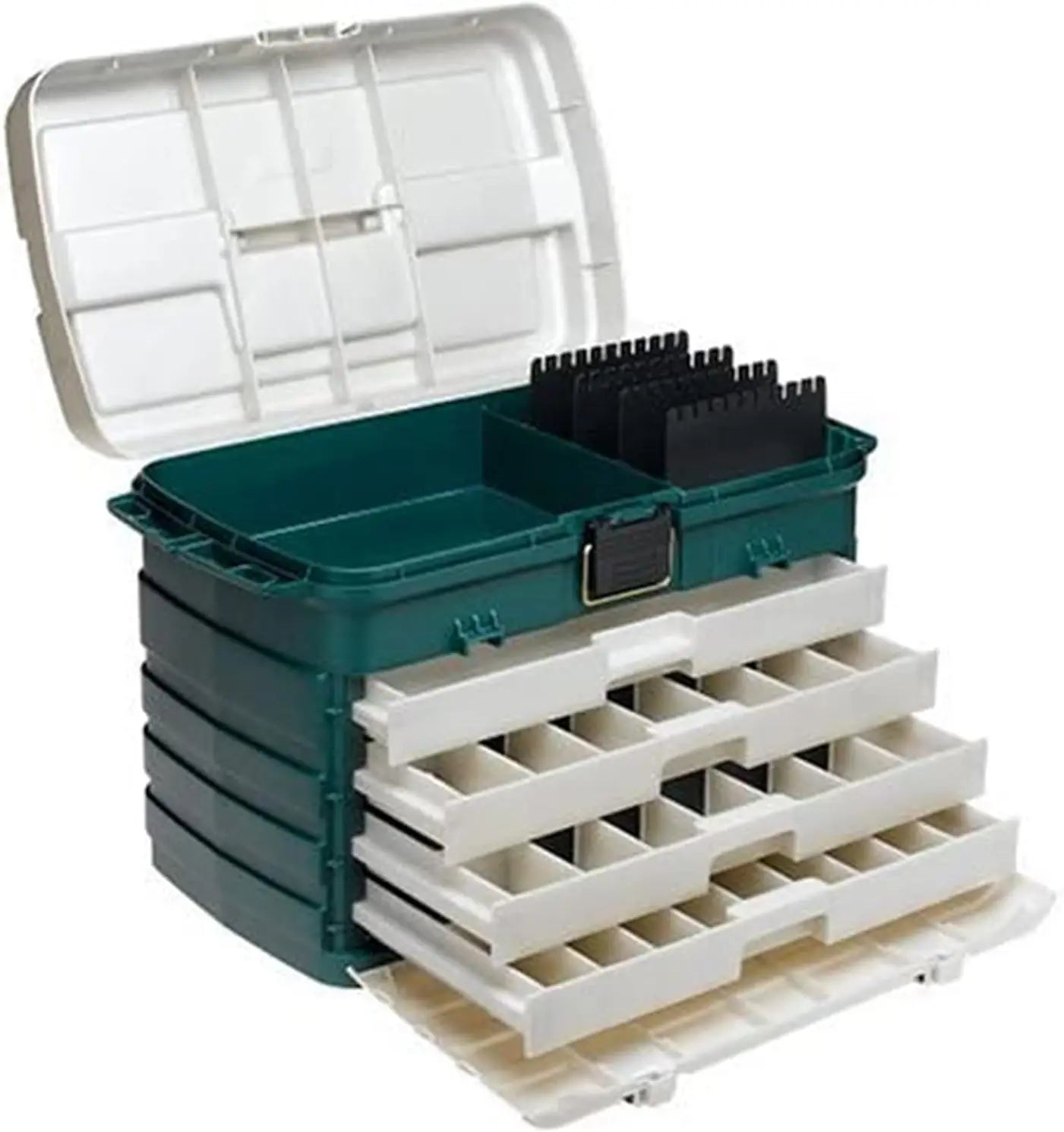 4-Drawer Tackle Box in Green Metallic/Silver, One Size for Fishing Gear Storage