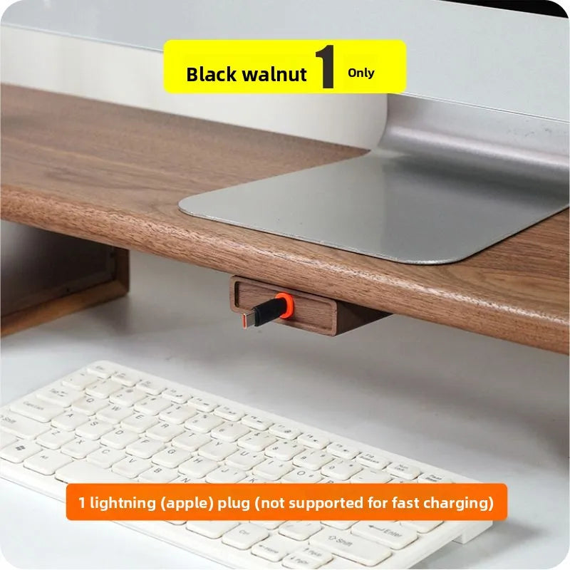 Extendable Charging Cord Holder Walnut Cable Organizer Self-Adhesive Desk Wire Management for Phone Laptop Minimalist Cord Clip