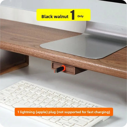 Extendable Charging Cord Holder Walnut Cable Organizer Self-Adhesive Desk Wire Management for Phone Laptop Minimalist Cord Clip