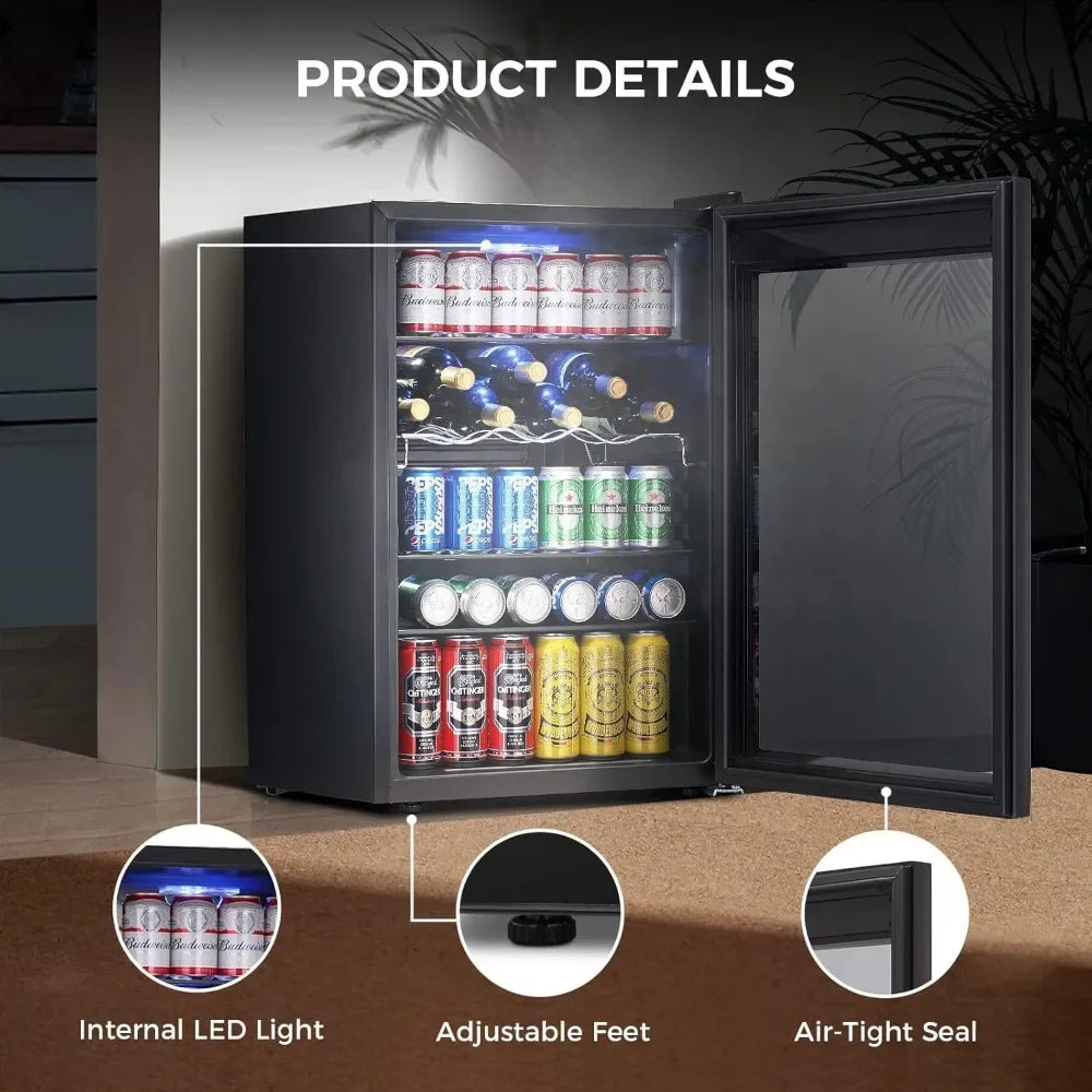 4.5 Cu.ft Beverage Refrigerator and Cooler, 145 Can Mini Fridge Glass Door,Digital Temperature Display for Soda, Beer or Wine,