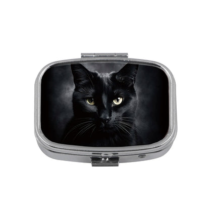 Cute Cats Pill Box Divided Metal Square Animals Tiger Birds Pill Box Travel Portable Medicine Case