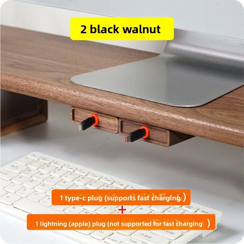 Extendable Charging Cord Holder Walnut Cable Organizer Self-Adhesive Desk Wire Management for Phone Laptop Minimalist Cord Clip