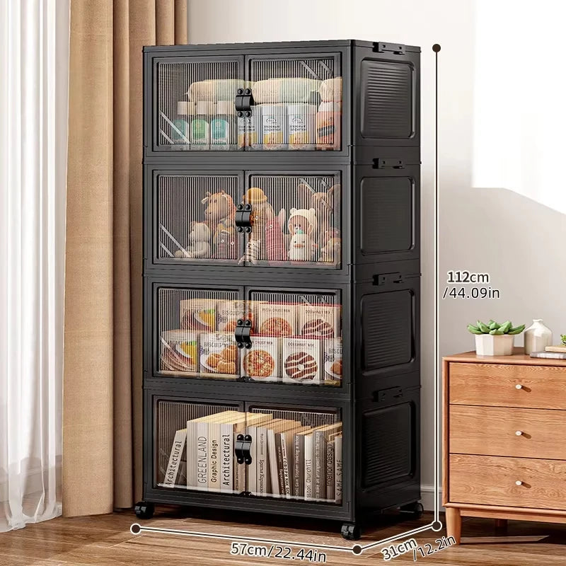 22.4 Inch Foldable Storage Box, Double Doors Multi-Layer No Assembly Organizer for Drinks/Snacks/Toys/Daily Items, Space-Saving
