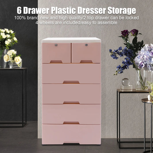 Classic 6 Drawer Plastic Dresser Storage Tower Closet Organizer Unit for Home Office Bedroom