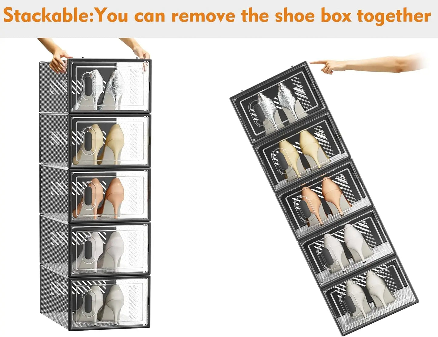 Clear Stackable Shoe Box Organizer with Lids, 12 Pack for Closet Storage, Fits Size 10 Shoes
