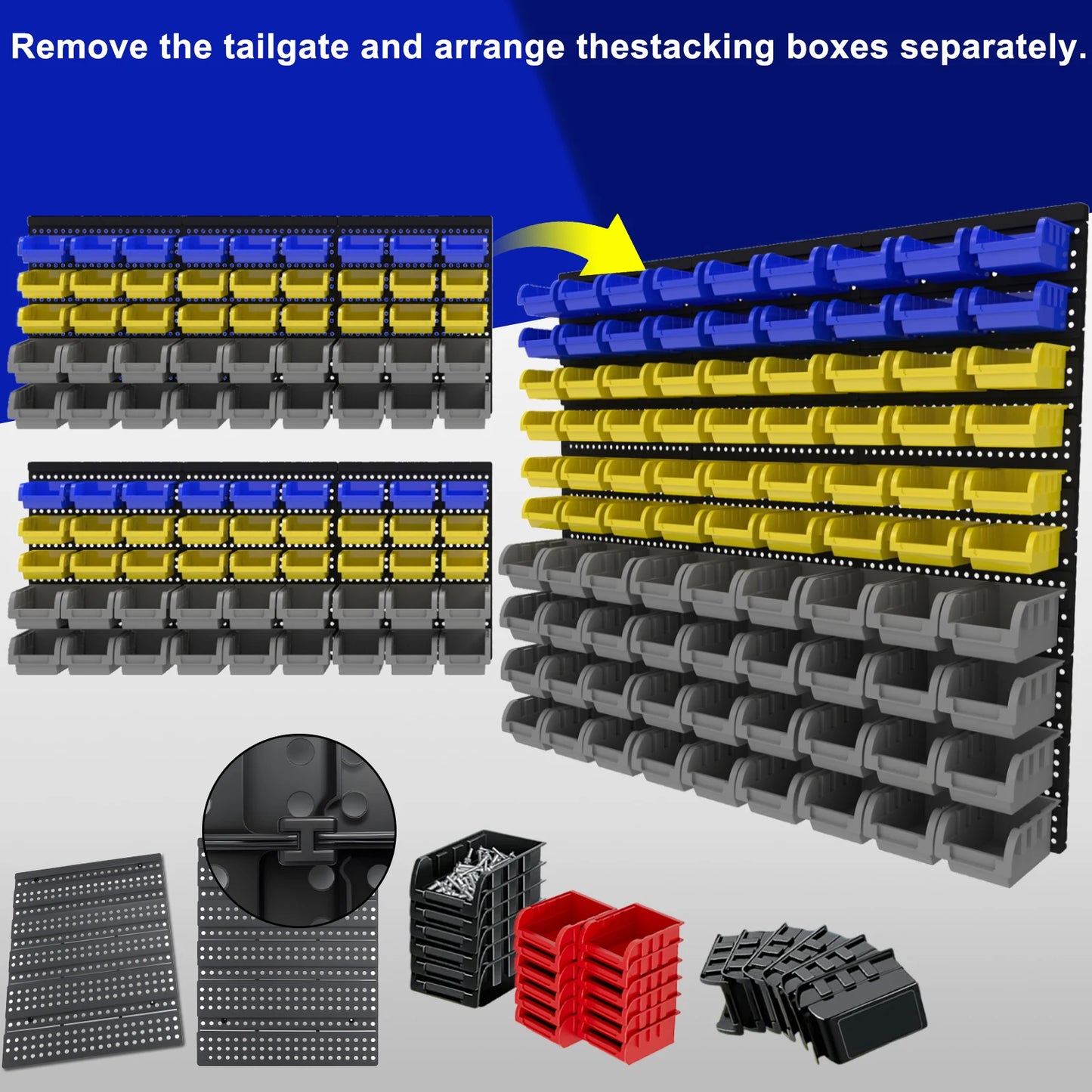 45/90/135pcs Wall-Mounted Tool Organizer System with Storage Bins & Holders - Durable DIY Garage & Workshop Rack for Screws, Nut