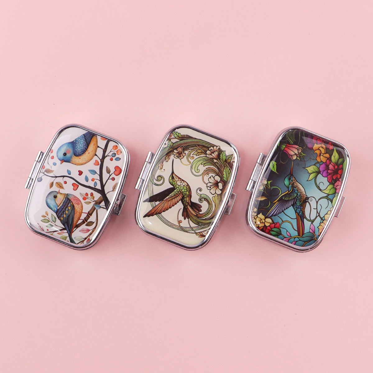 Cute Cats Pill Box Divided Metal Square Animals Tiger Birds Pill Box Travel Portable Medicine Case