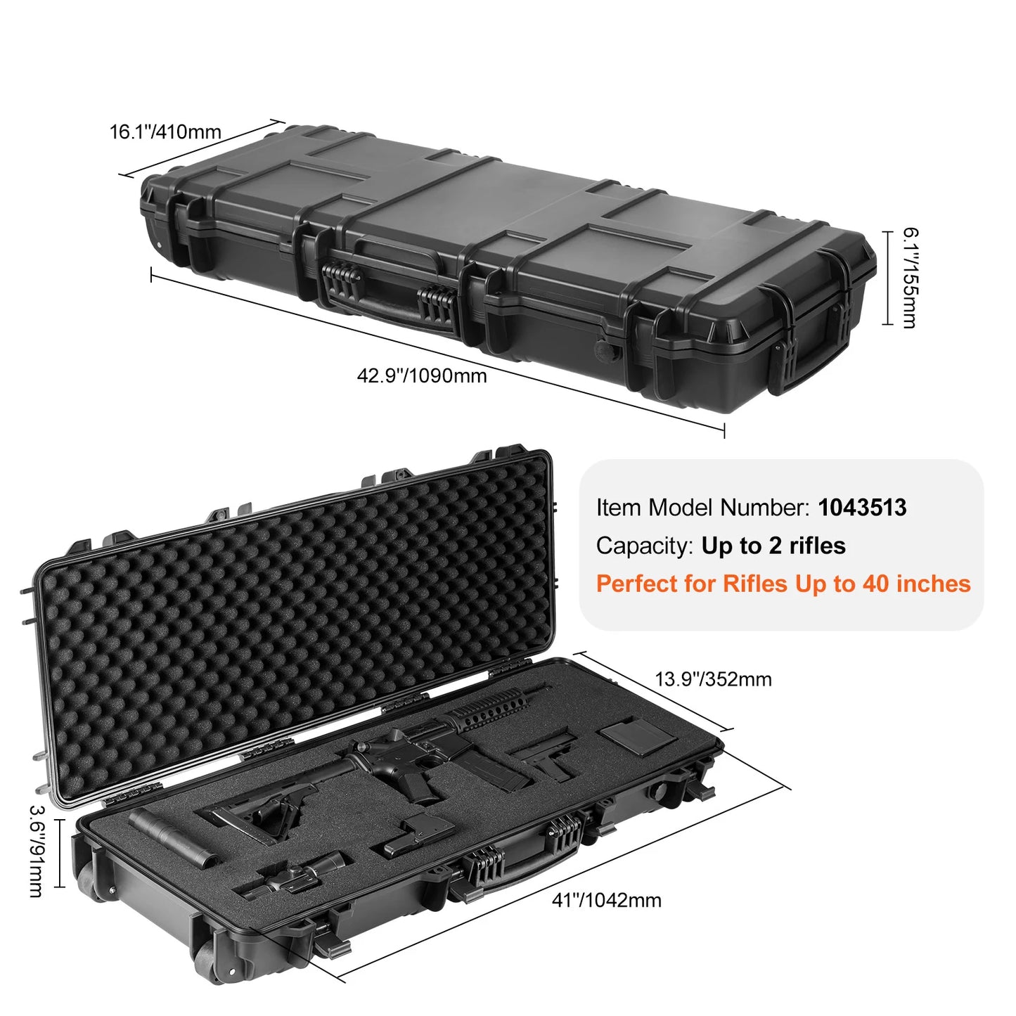SucceBuy Hard Rifle Case Portable Long Gun Storage Suitcase with 2 Casters Shockproof & Waterproof Airsoft Rifle Protective Case