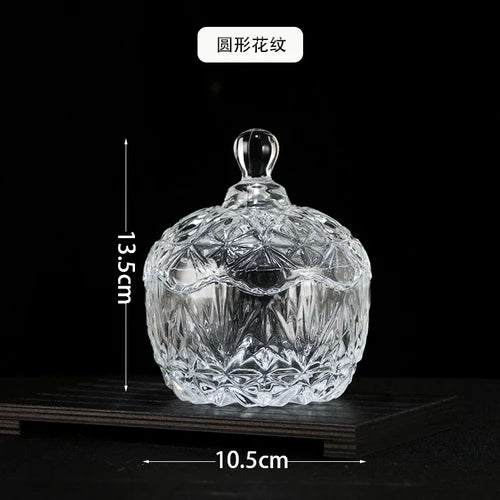 European Diamond Striped Glass Storage Jar Nut Candy Box Crystal Glass Jar with Lid Aromatherapy Candlestick Food Container