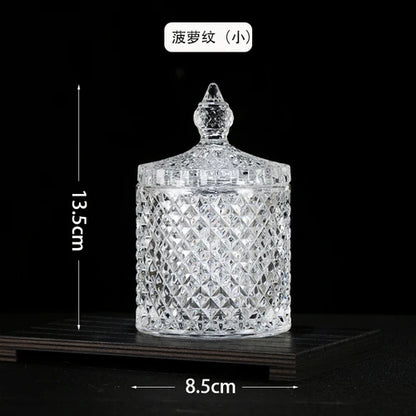 European Diamond Striped Glass Storage Jar Nut Candy Box Crystal Glass Jar with Lid Aromatherapy Candlestick Food Container