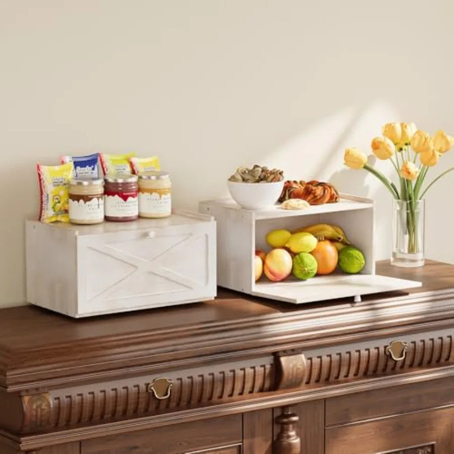 Bamboo Bread Box for Kitchen Counter Farmhouse