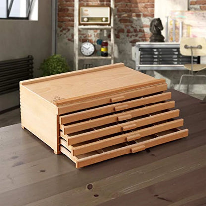 12 Drawer Wooden Artist Storage Box for Pastels Pencils Pens Markers Brushes and Tools in Brown with Organized Compact Design