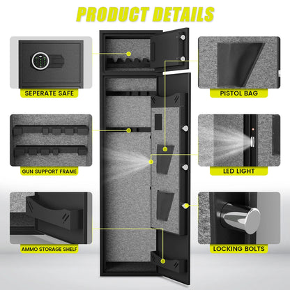 kavey 2 In 1 Gun Safes，4-5 Digital Rifle safe with Adjustable Gun Racks & Pistol Holder, Double Storage Gun Cabinet