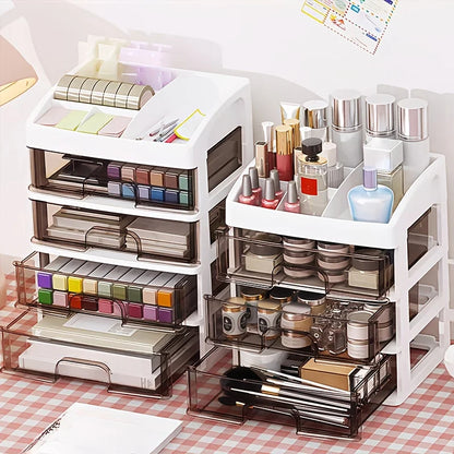 Multi-Layer Cosmetic Organizer Box with Drawers – Large Desktop Storage for Makeup, Jewelry & Skincare, No Assembly