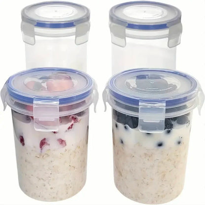 4pcs Microwave-safe Oat Containers 28Oz with Sealing Ring Reusable Storage Jar for Yogurt Fruit Salad Great for Breakfast Snacks