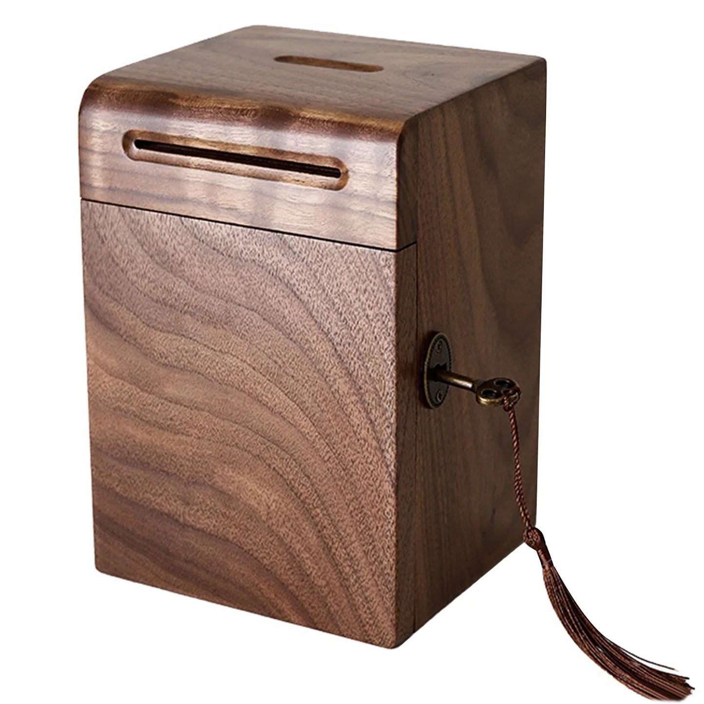 Wooden Piggy Bank with Key Fringe Lock Creative Bulk Coin Can Multi-Purpose Household Money Saving Box for Adults & Kids