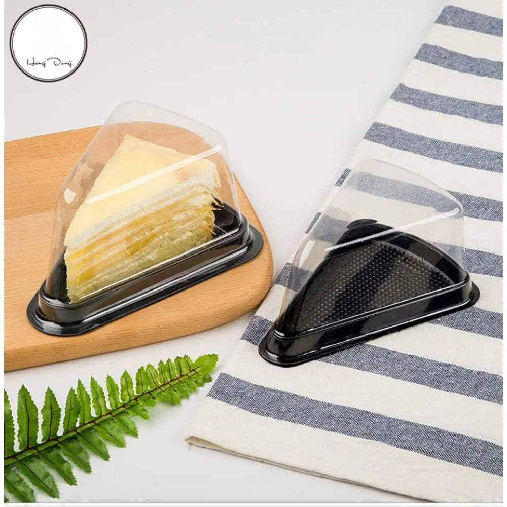 Set of 50 Cake Slice Container Cheesecake Cake Slice Container Holder Transparent Plastic Cakes Box (black)