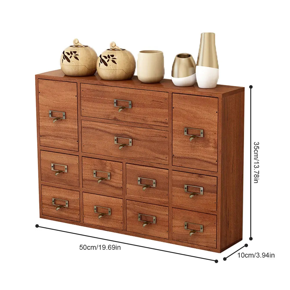12 Drawer Wooden Apothecary Cabinet Small Stationery Storage Rack Library Card Catalog Cabinet for Bedroom Organization Storage