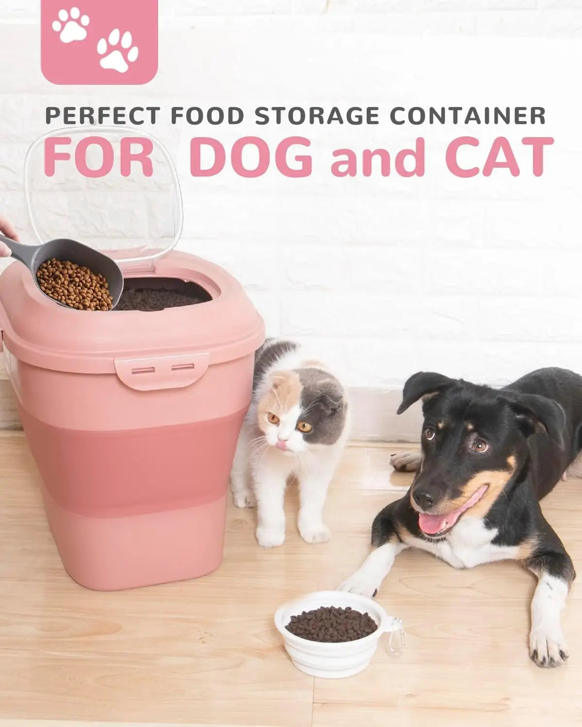 Collapsible Pet Food Storage Container with Airtight Lids, Wheels, Scoop and 2 Containers for Dogs and Cats