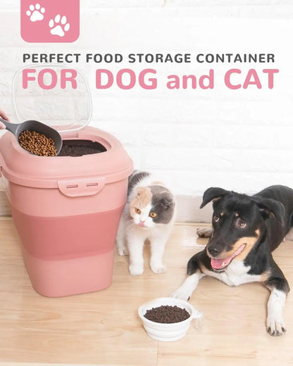 Collapsible Pet Food Storage Container with Airtight Lids, Wheels, Scoop and 2 Containers for Dogs and Cats