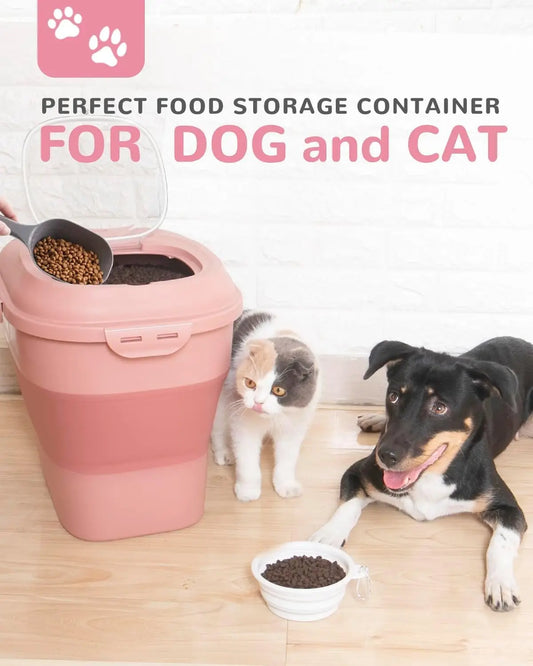 Collapsible Pet Food Storage Container with Airtight Lids, Wheels, Scoop and 2 Containers for Dogs and Cats