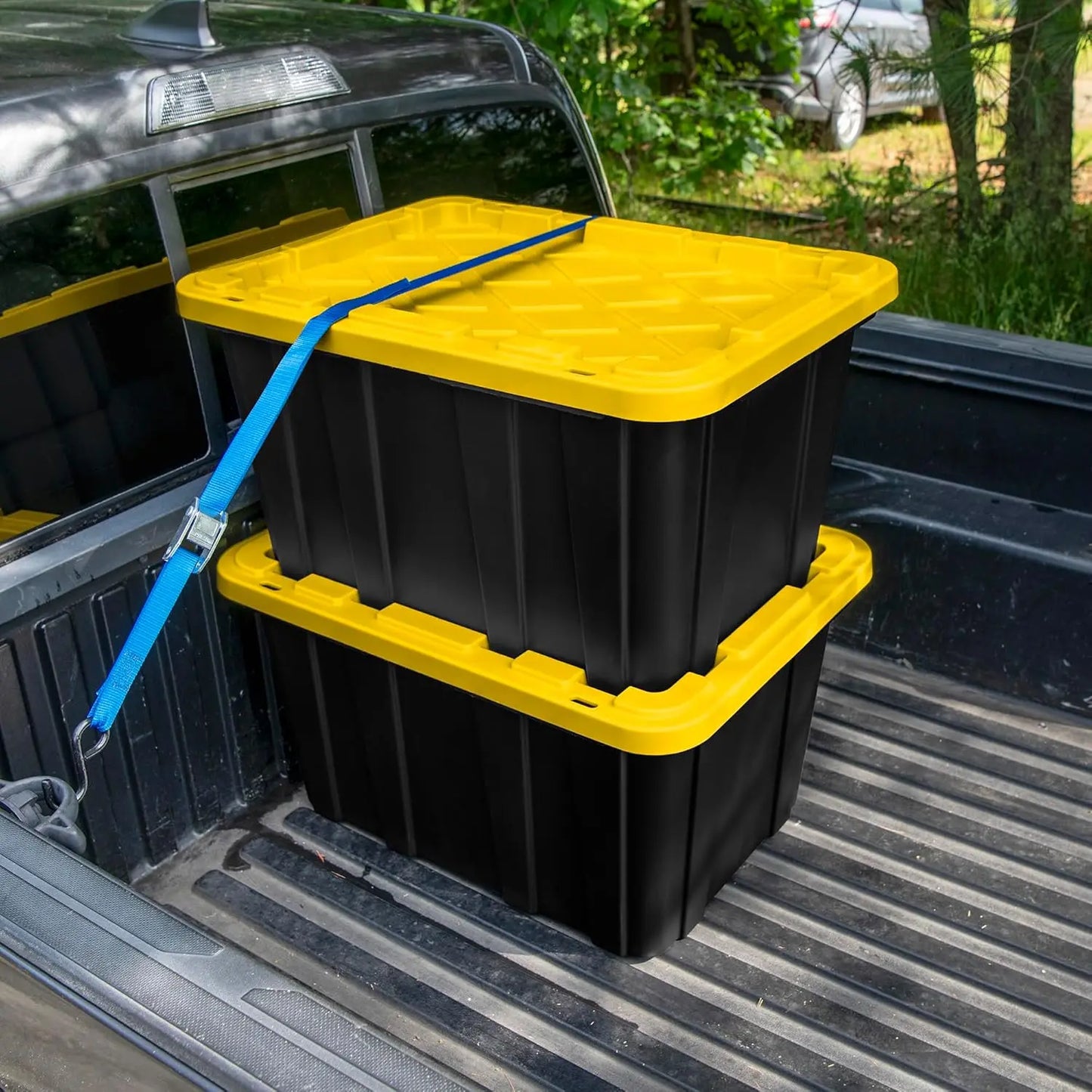 6-Pack Industrial Tote, Plastic Storage Container Bins with Lids, 27 Gallon - Heavy-Duty Organizing Containers for Closet,