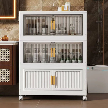 Oversized 3-5 Tier Foldable Storage Cabinet with Wheels, No Assembly Magnetic Doors Organizer for Living Room, Bedroom & Office