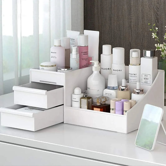 Large White Cosmetic Storage Box: Multi-Compartment Organizer for Makeup, Skincare, Jewelry, Brushes & Nail Polish