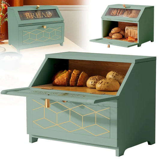 Wooden Bread Bin Multi-Purpose Bread Box Large Capacity Bread Keeper Bin Bread Storage Box for Bagel Donut Cookies