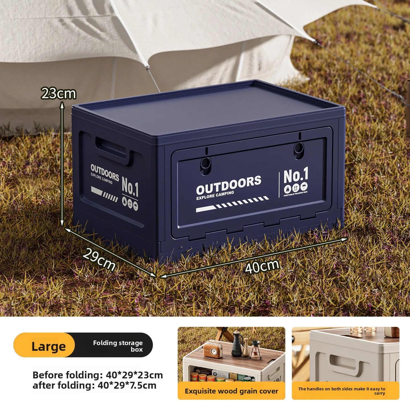 Foldable Storage Box for Camping Outdoor Large Capacity Side Opening Organizer for Car Home Toys Clothes