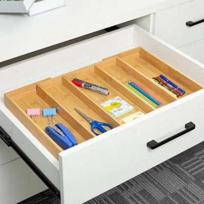 Bamboo Expandable Kitchen Drawer Organizer, Adjustable Utensil Holder and Cutlery Tray Organiser, Drawer Divider for Silverware
