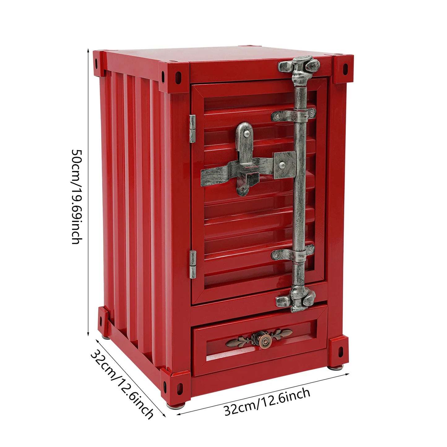 Industrial Style Side Table, Password Lock Container, Multi Storage End Table with Drawer 12.6x12.6 Inch for Home Office