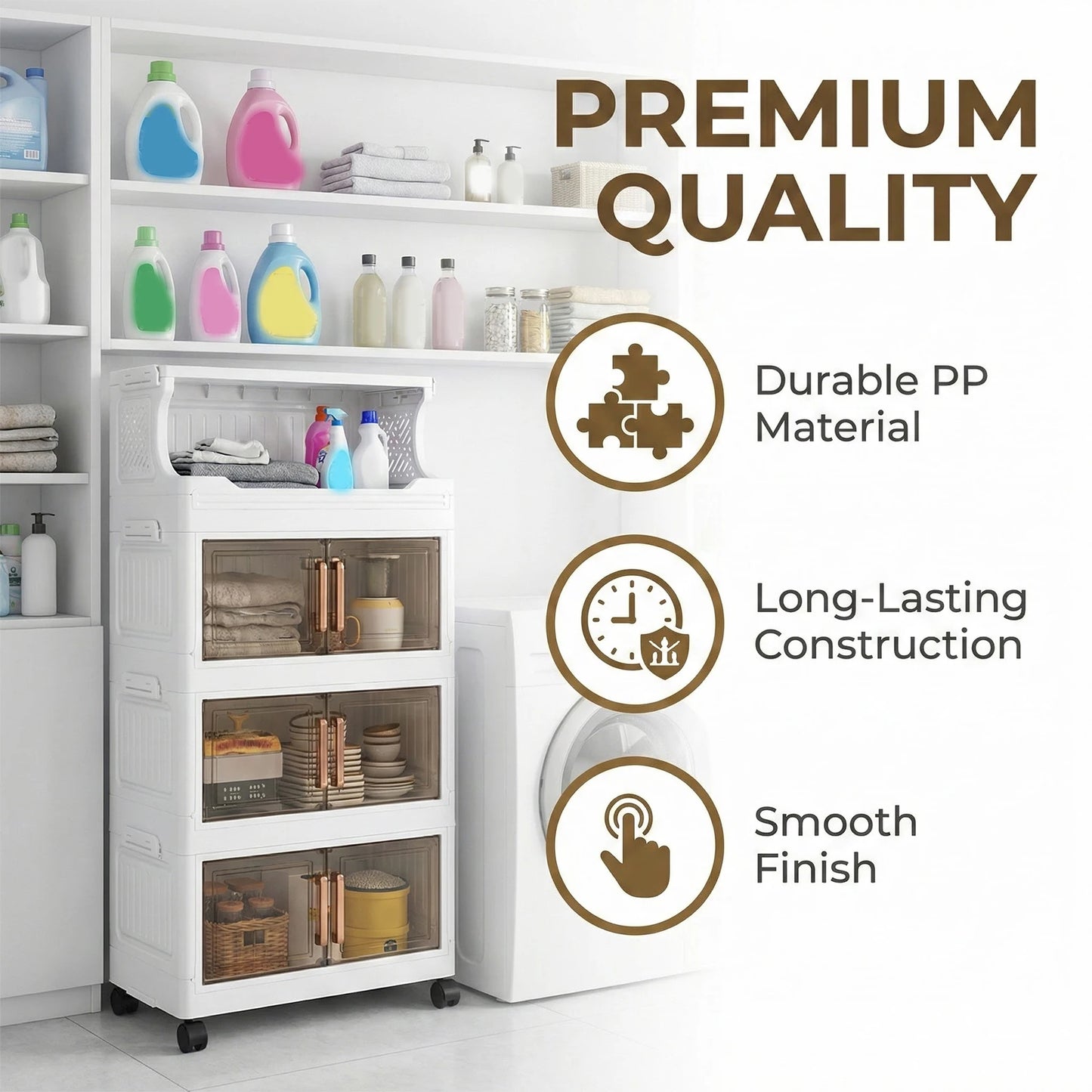 3/4-Tier Stackable Storage Boxes Heavy-Duty Plastic Storage Cabinet Foldable Organization with Door and Wheels Storage Container