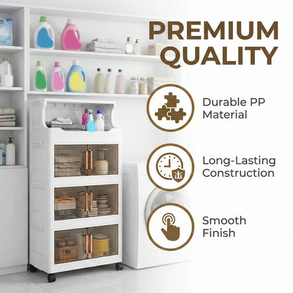 3/4-Tier Stackable Storage Boxes Heavy-Duty Plastic Storage Cabinet Foldable Organization with Door and Wheels Storage Container