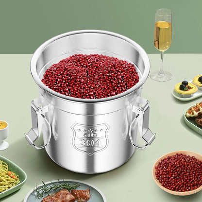 6L Stainless Steel Grain Container Kitchen Rice Grain Oil Storage Barrel w/ Handles+Lid Locking Clamp Airtight Canister, 20*20cm