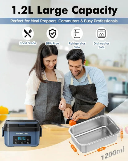 Cordless Electric Lunch Box for Adults, Men & Women – Rechargeable Self-Heating Food Warmer with 1.2L SS Container, Battery-Powe