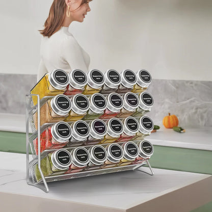 4 Tier Spice Jar Rack Wall Mounted Herb Container Holder Carbon Steel Spice Seasoning Organizer for Small Can Storage