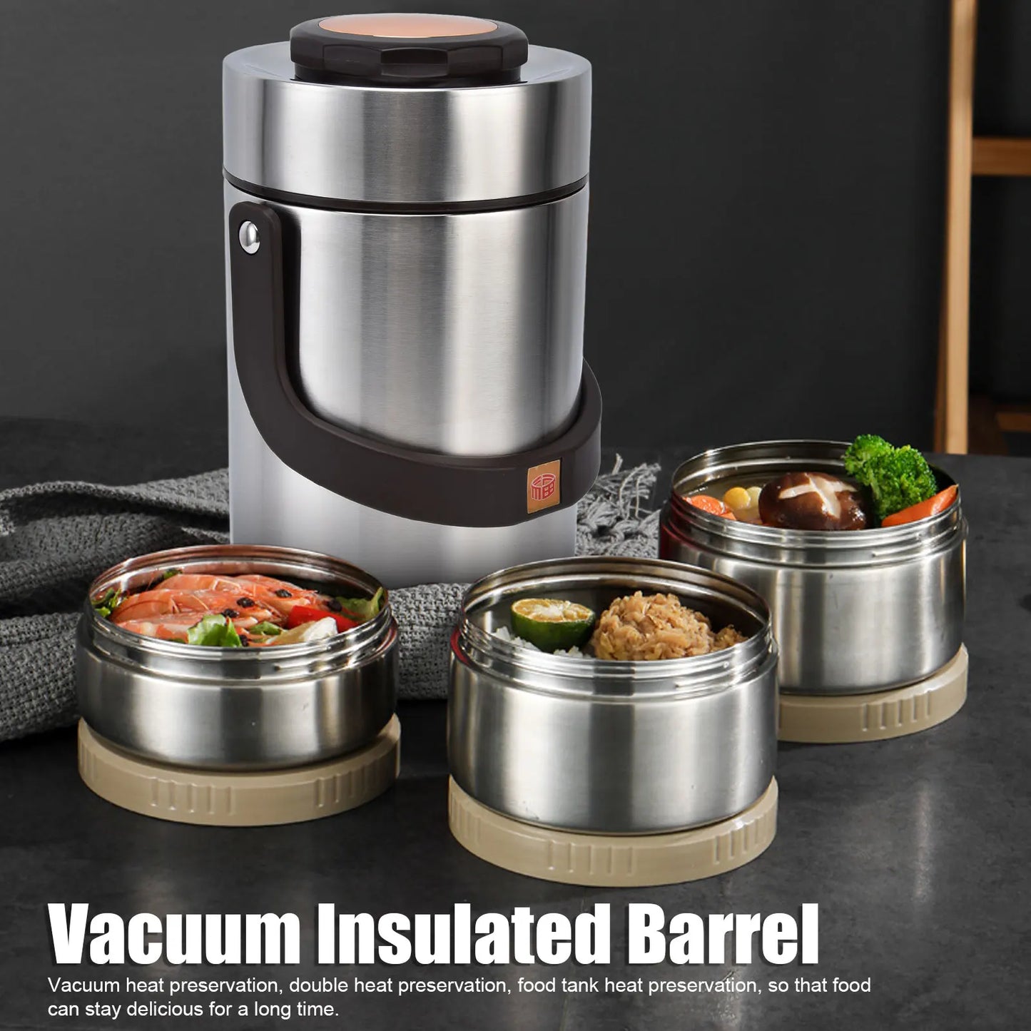 3 Layer Vacuum Insulated Barrel 2000ml 304 Stainless Steel Vacuum Insulation Lunch Box