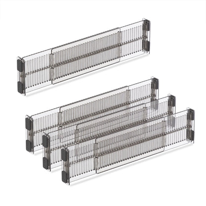 Drawer Divider Adjustable Length from 28 to 53.5 cm, Kitchen Storage, Organiser, Plastic, Clear,