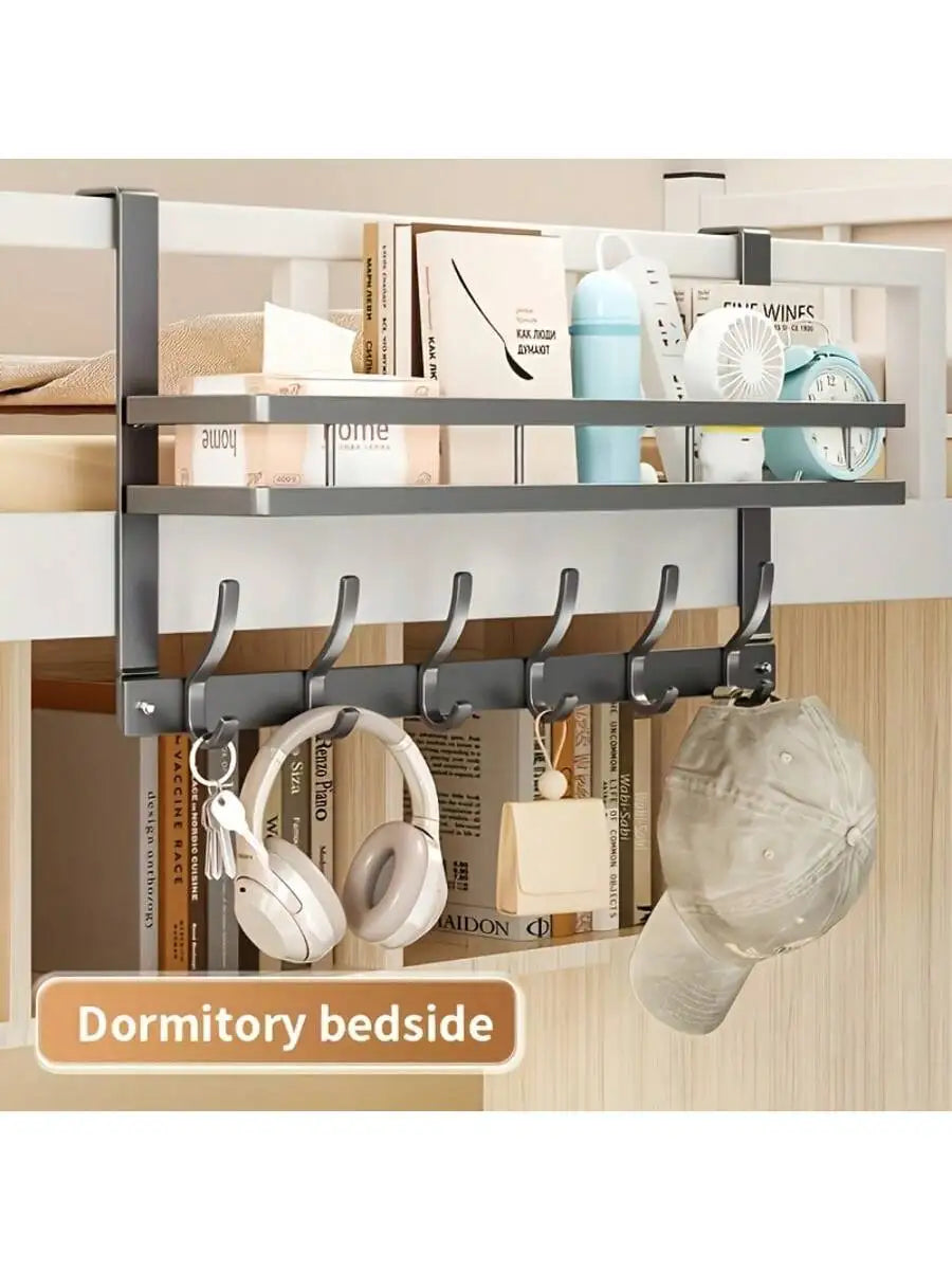 Gun Gray Over-the-Door Hook Rack with Storage Shelf, 6 Heavy-Duty Hooks for Coats, Bags, Hats & Keys, No-Drill Door Back Organiz