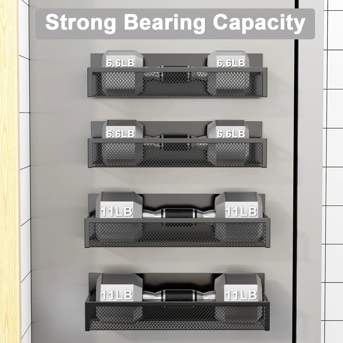 Magnetic Spice Rack for Refrigerator, 4 Pack Fridge Shelf with 8 Hooks for Kitchen Organization