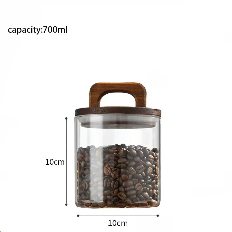 Clear Glass Jar with Bamboo Lid Airtight Canister Food Storage Container for Loose Tea Coffee Bean Sugar Salt Kitchen Organizer